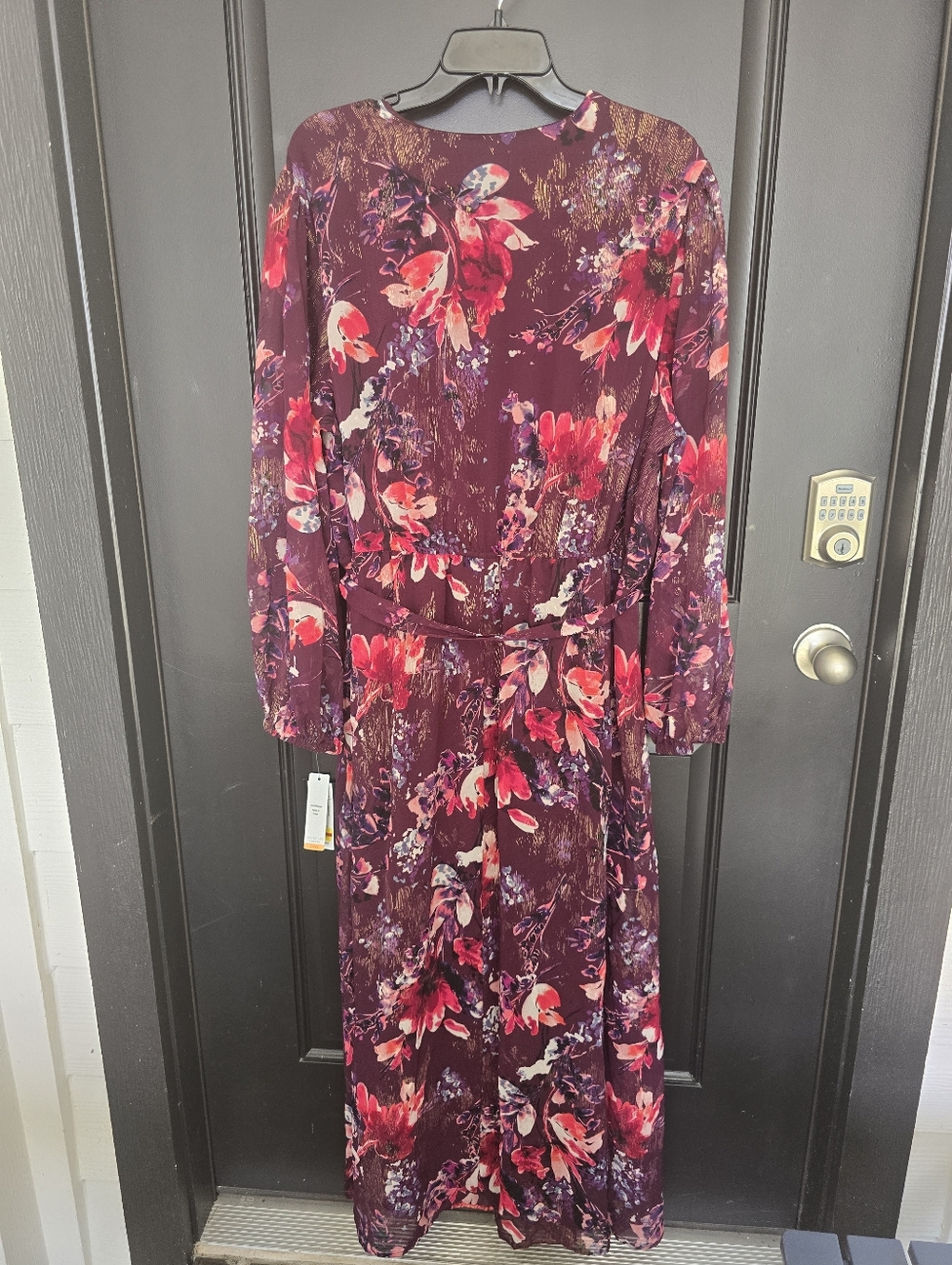 Signature by Robbie Bee Floral Wrap Dress 24W Burgundy Pink Long Sleeve Midi NWT - Picture 11 of 12